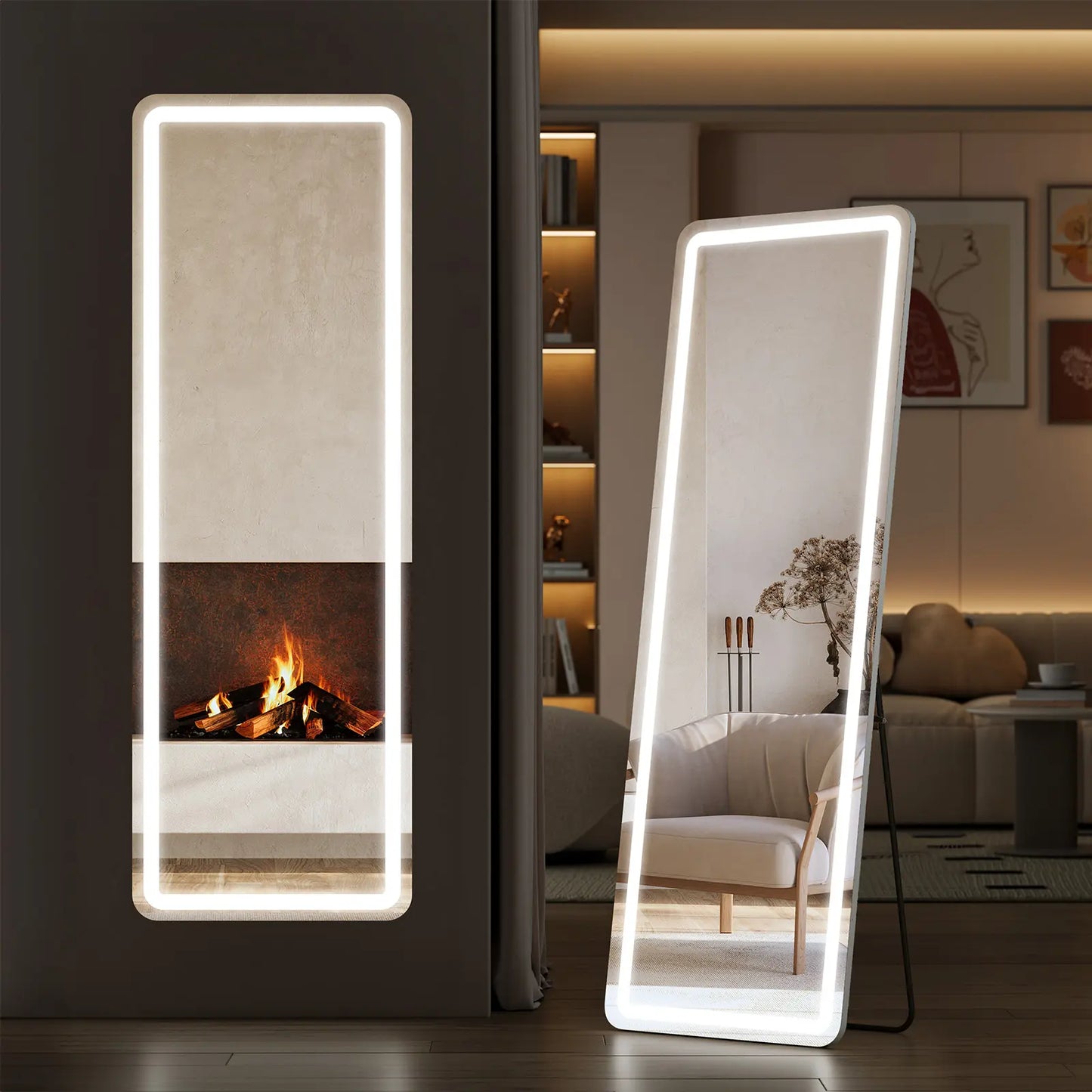 Full Length LED Floor Mirror with Dimming & 3 Color Lighting – Large Standing Mirror for Bedroom Decor
