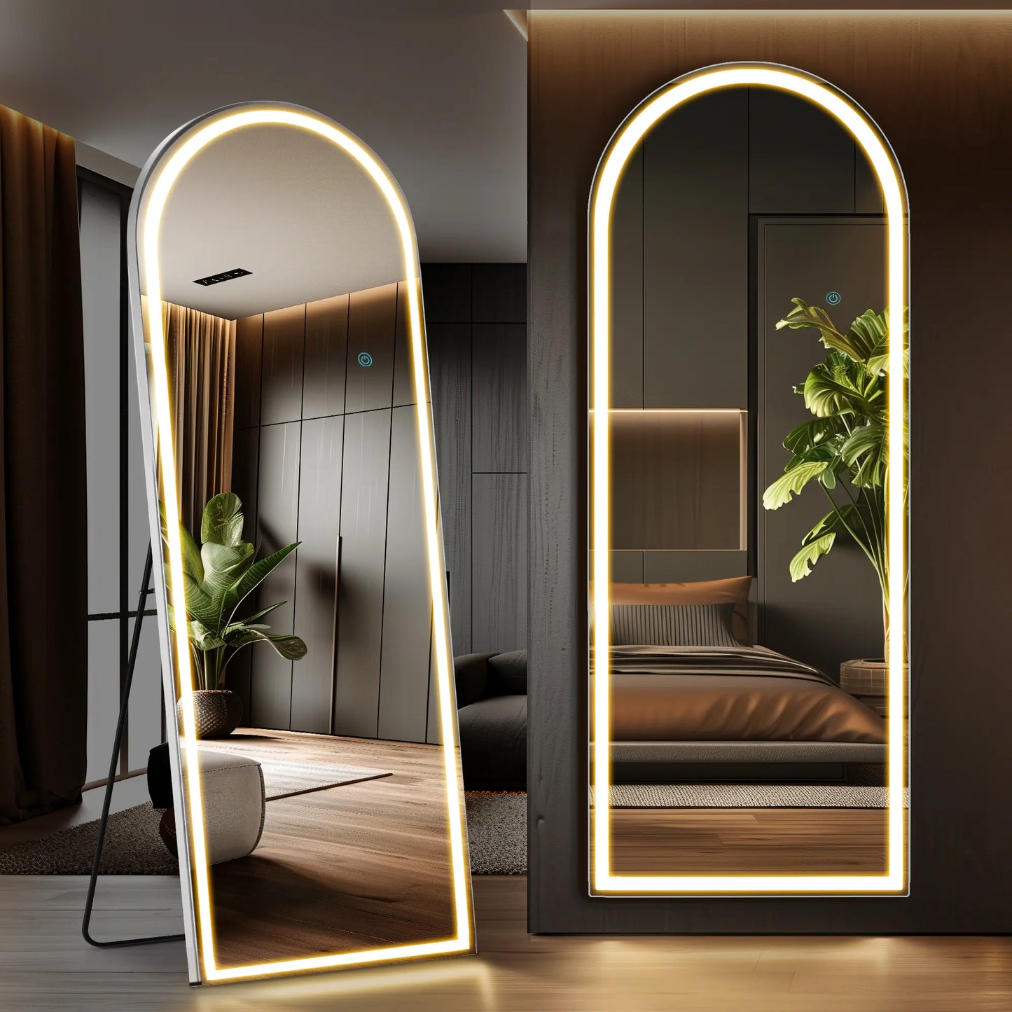 Full Length LED Floor Mirror with Dimming & 3 Color Lighting – Large Standing Mirror for Bedroom Decor