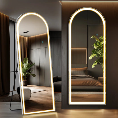 Full Length LED Floor Mirror with Dimming & 3 Color Lighting – Large Standing Mirror for Bedroom Decor
