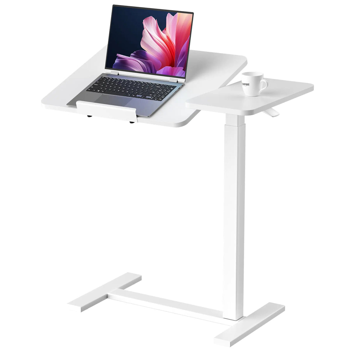 Adjustable Overbed Bedside Table with Wheels, Mobile Rolling Laptop Desk with Tilting Top & Height-Adjustable Tray