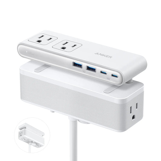 10-in-1 Desk Clamp Power Strip with Surge Protection, 6 AC, 2 USB-A & 2 USB-C, 5 ft Cord, Fits 0.6-1.8" Tabletop Edge – Home Office & Gaming Accessory