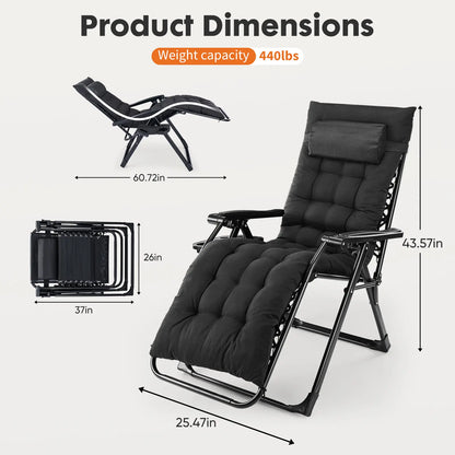 Foldable Zero Gravity Recliner Chair with Cup Holder & Removable Cushion – Outdoor Patio & Camping Chair