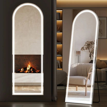 Full Length LED Floor Mirror with Dimming & 3 Color Lighting – Large Standing Mirror for Bedroom Decor