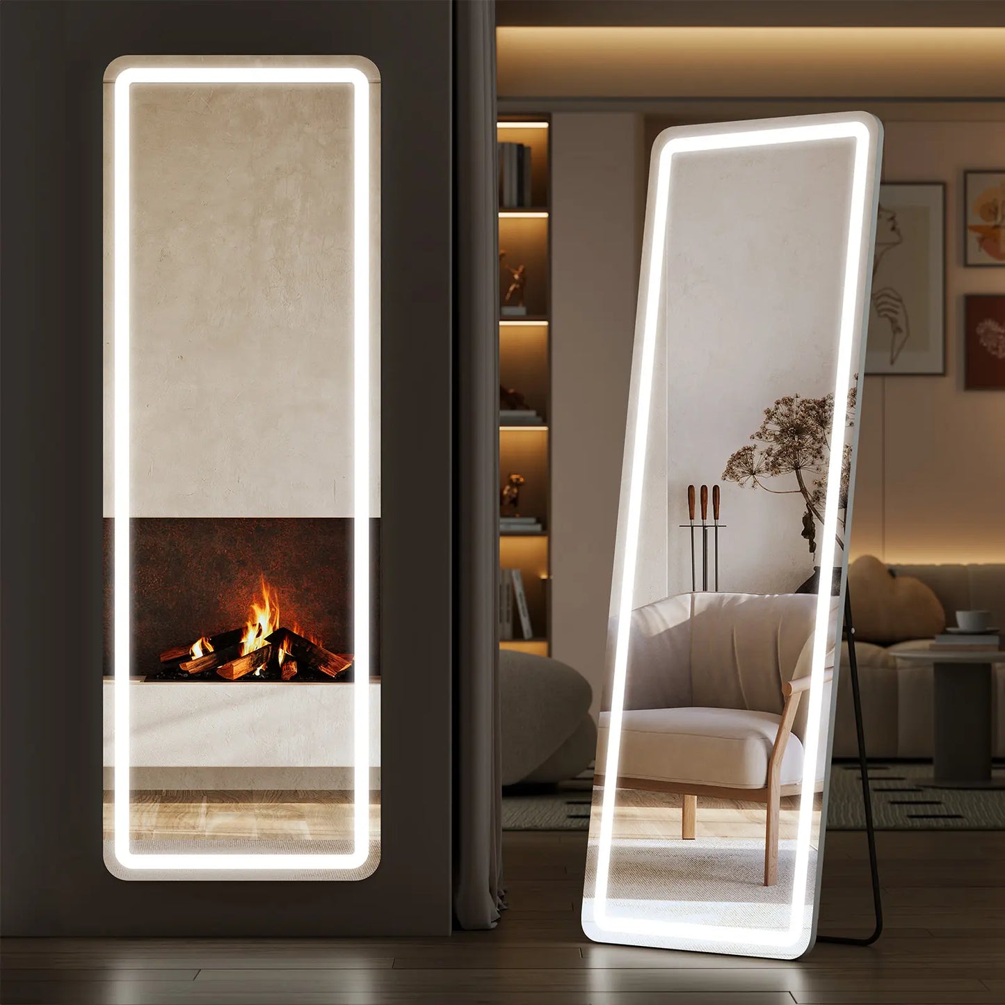 Full Length LED Floor Mirror with Dimming & 3 Color Lighting – Large Standing Mirror for Bedroom Decor
