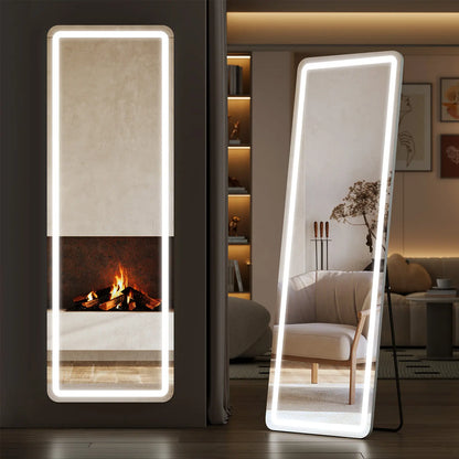 Full Length LED Floor Mirror with Dimming & 3 Color Lighting – Large Standing Mirror for Bedroom Decor