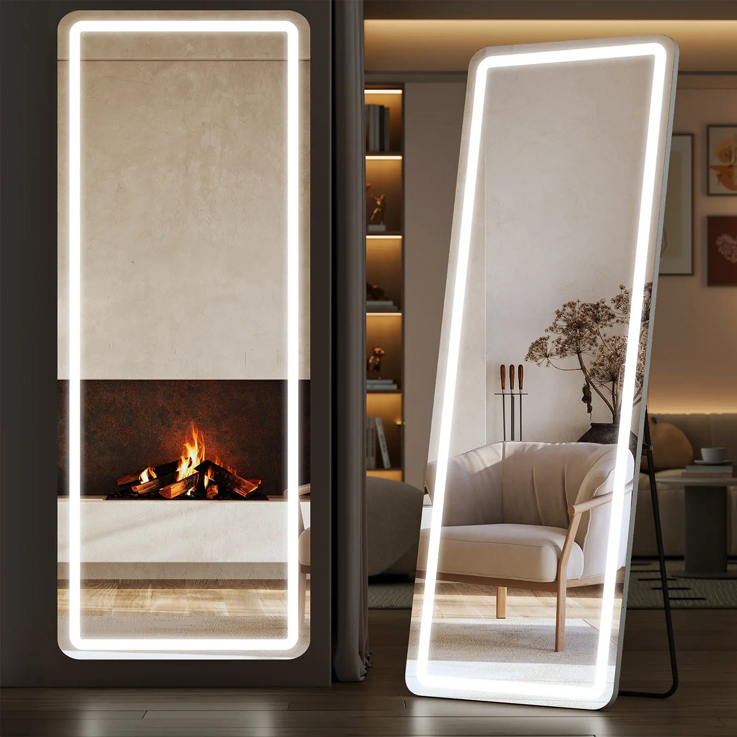 Full Length LED Floor Mirror with Dimming & 3 Color Lighting – Large Standing Mirror for Bedroom Decor