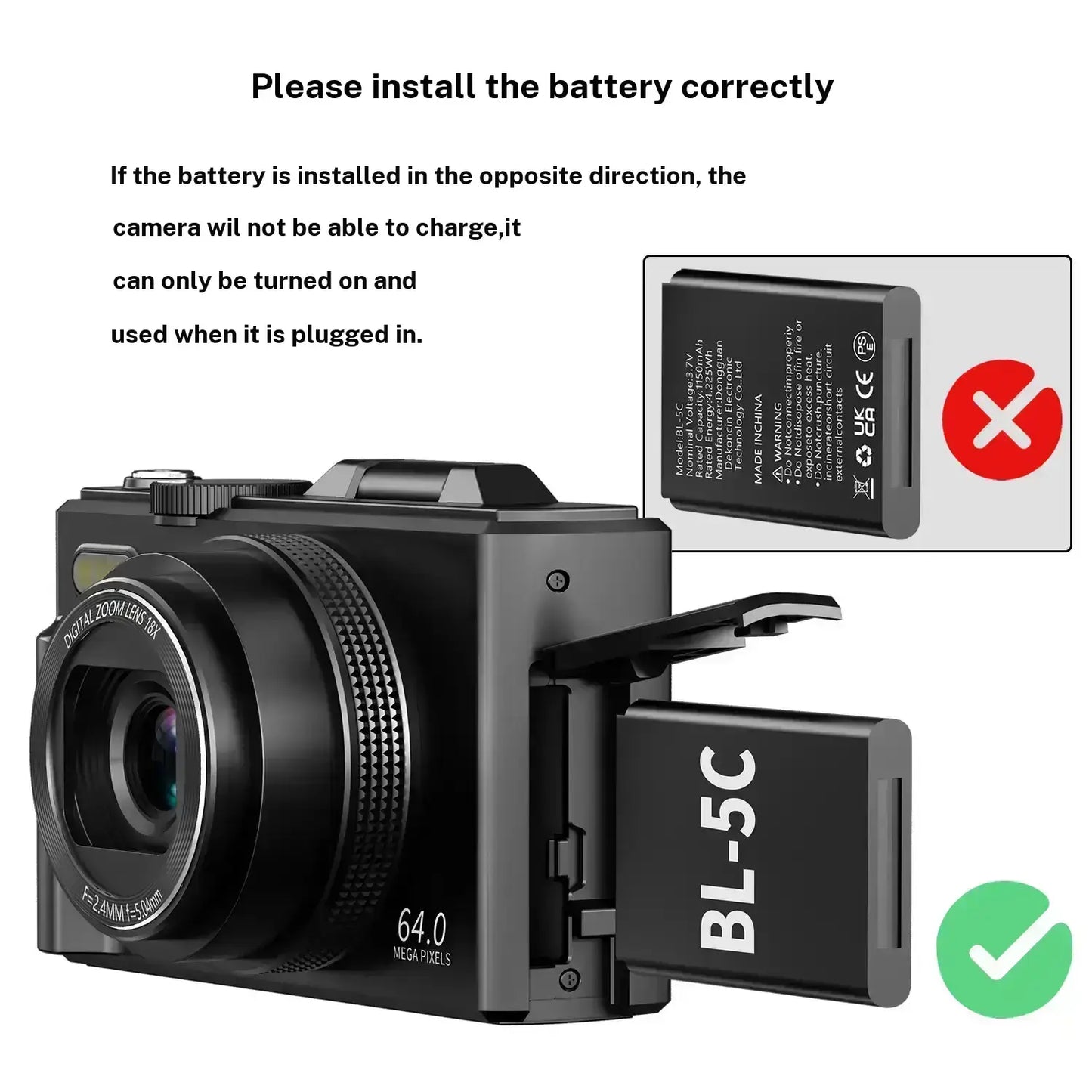 4K Digital Camera with 64MP, 180° Flip Screen, 18X Zoom, 2 Batteries & 32GB SD Card – Ideal Photography Gift