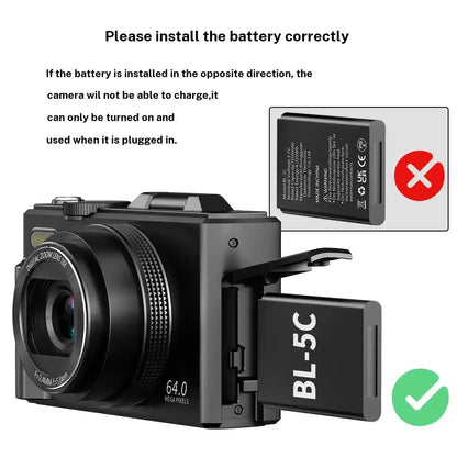 4K Digital Camera with 64MP, 180° Flip Screen, 18X Zoom, 2 Batteries & 32GB SD Card – Ideal Photography Gift