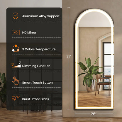 Full Length LED Floor Mirror with Dimming & 3 Color Lighting – Large Standing Mirror for Bedroom Decor