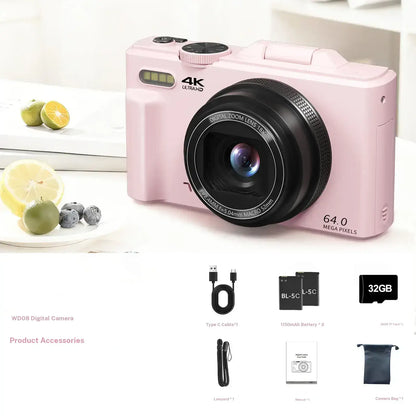 4K Digital Camera with 64MP, 180° Flip Screen, 18X Zoom, 2 Batteries & 32GB SD Card – Ideal Photography Gift