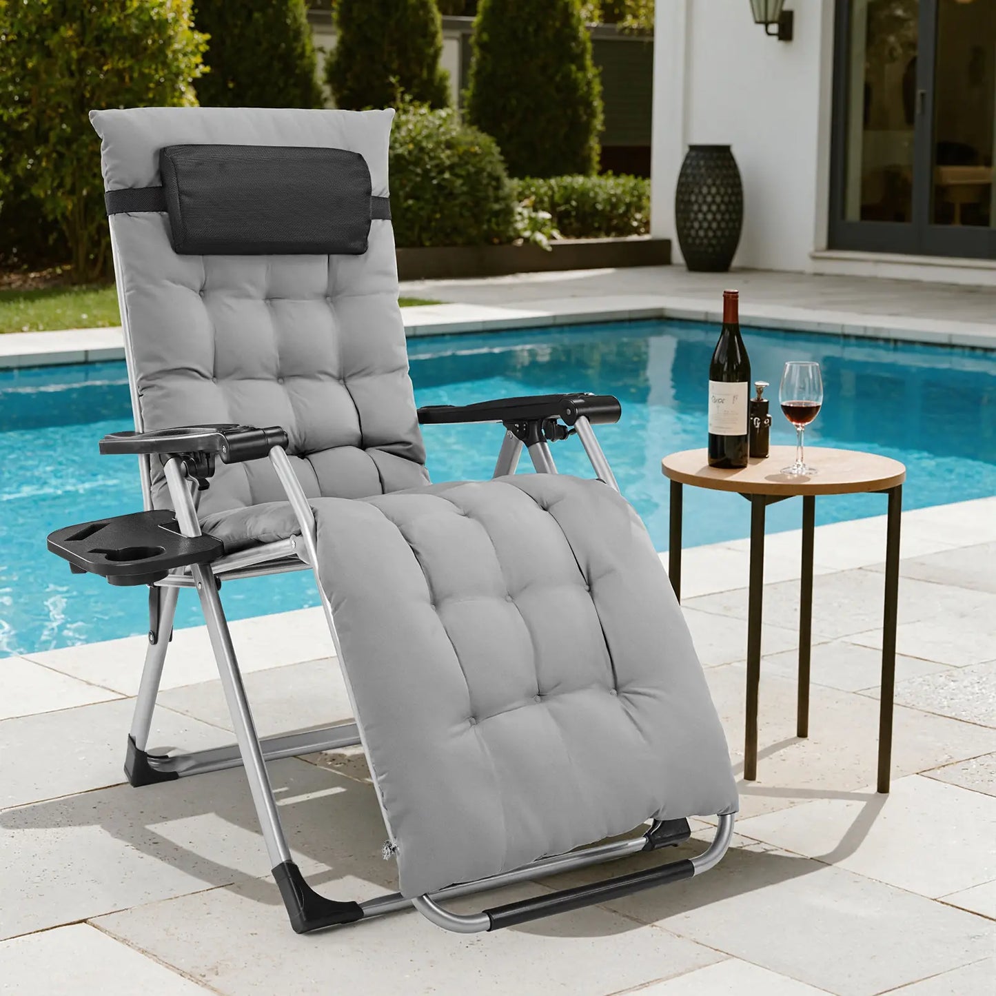 Foldable Zero Gravity Recliner Chair with Cup Holder & Removable Cushion – Outdoor Patio & Camping Chair