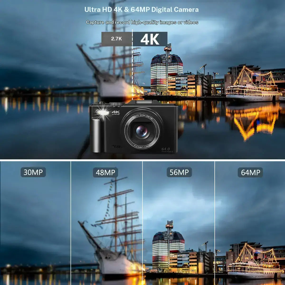 4K Digital Camera with 64MP, 180° Flip Screen, 18X Zoom, 2 Batteries & 32GB SD Card – Ideal Photography Gift