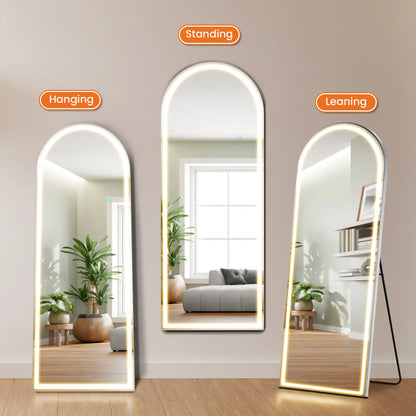 Full Length LED Floor Mirror with Dimming & 3 Color Lighting – Large Standing Mirror for Bedroom Decor