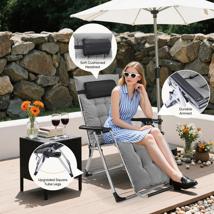 Foldable Zero Gravity Recliner Chair with Cup Holder & Removable Cushion – Outdoor Patio & Camping Chair