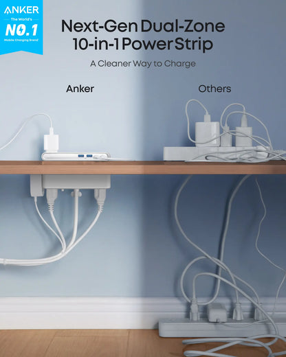 10-in-1 Desk Clamp Power Strip with Surge Protection, 6 AC, 2 USB-A & 2 USB-C, 5 ft Cord, Fits 0.6-1.8" Tabletop Edge – Home Office & Gaming Accessory