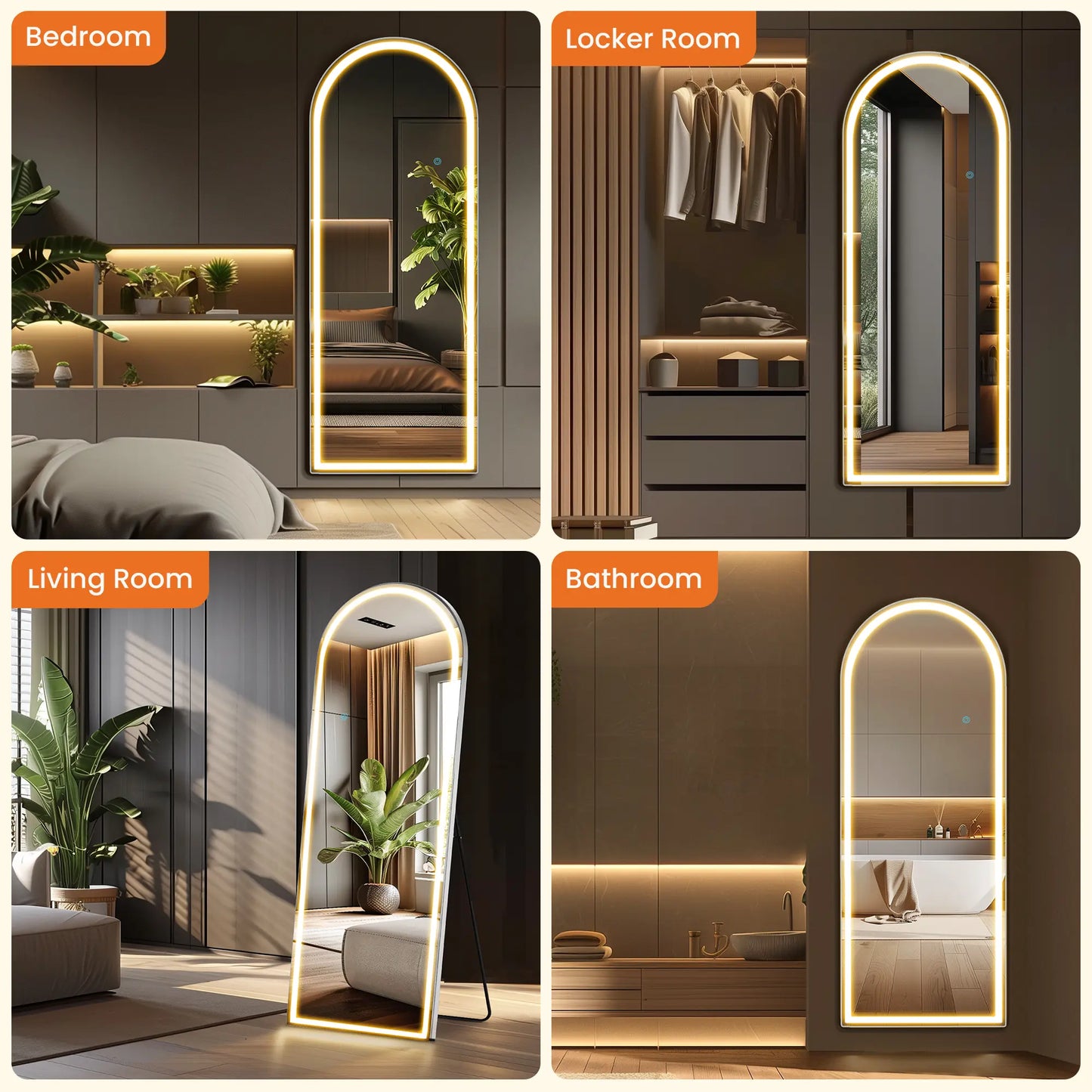 Full Length LED Floor Mirror with Dimming & 3 Color Lighting – Large Standing Mirror for Bedroom Decor