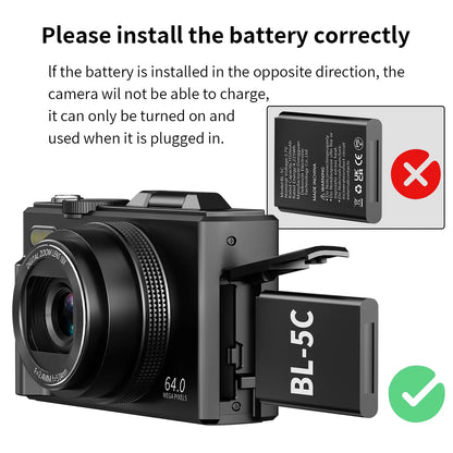 4K Digital Camera with 64MP, 180° Flip Screen, 18X Zoom, 2 Batteries & 32GB SD Card – Ideal Photography Gift