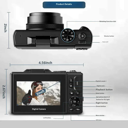 4K Digital Camera with 64MP, 180° Flip Screen, 18X Zoom, 2 Batteries & 32GB SD Card – Ideal Photography Gift