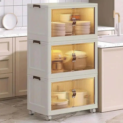 128QT Foldable Storage Bin with Lid, Magnetic Doors & 360° Wheels – Collapsible Organizer Box for Bathroom & Small Room, Multi-Size Available