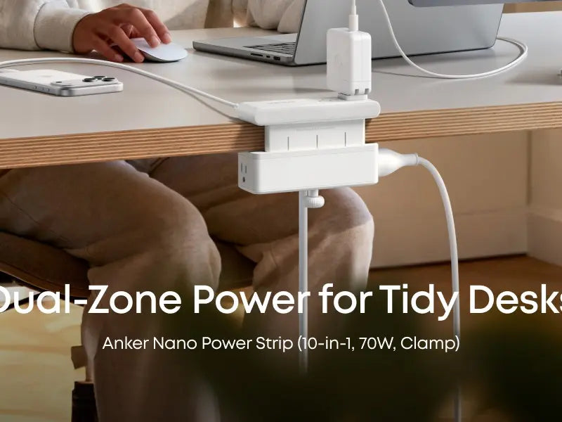10-in-1 Desk Clamp Power Strip with Surge Protection, 6 AC, 2 USB-A & 2 USB-C, 5 ft Cord, Fits 0.6-1.8" Tabletop Edge – Home Office & Gaming Accessory