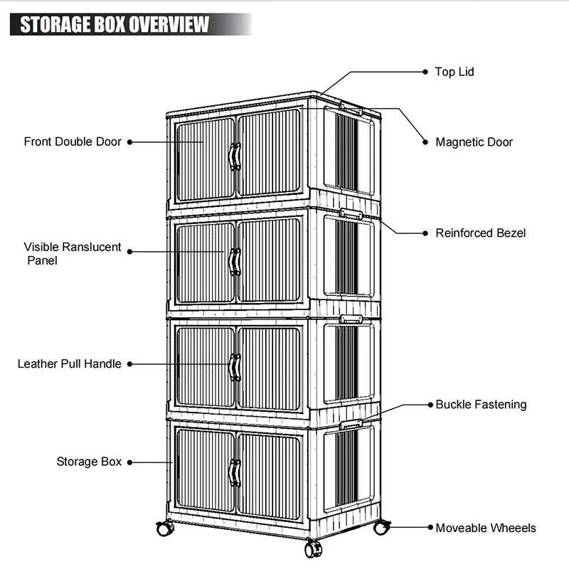 128QT Foldable Storage Bin with Lid, Magnetic Doors & 360° Wheels – Collapsible Organizer Box for Bathroom & Small Room, Multi-Size Available