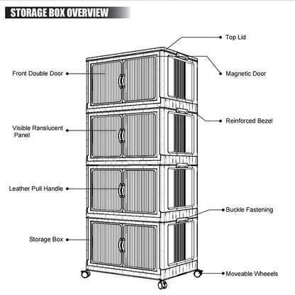 128QT Foldable Storage Bin with Lid, Magnetic Doors & 360° Wheels – Collapsible Organizer Box for Bathroom & Small Room, Multi-Size Available