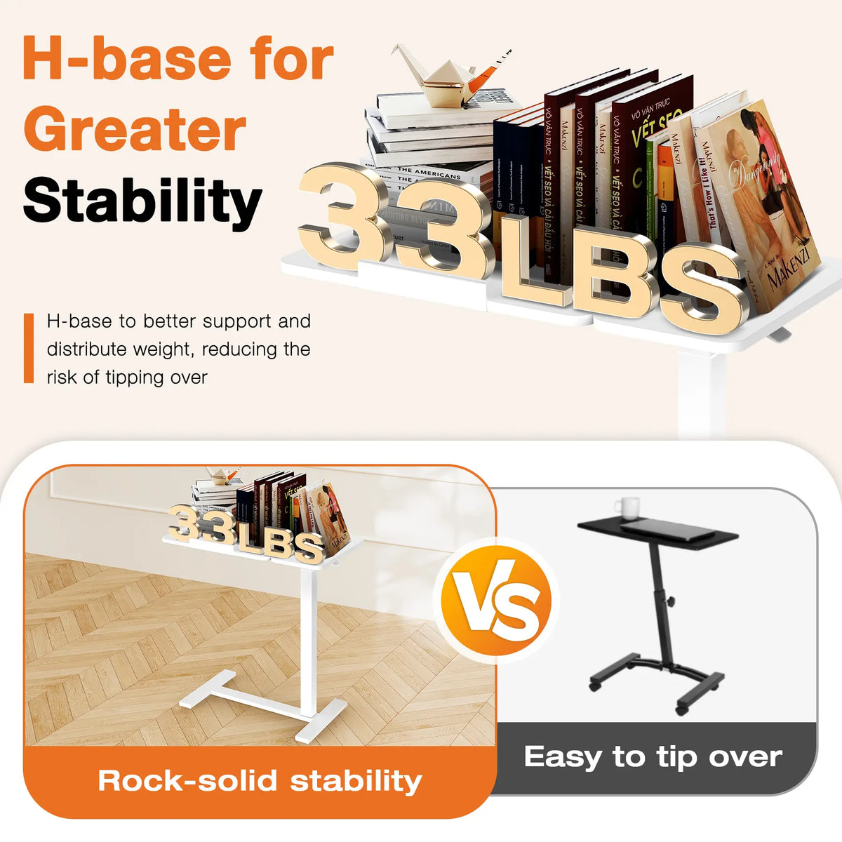 Adjustable Overbed Bedside Table with Wheels, Mobile Rolling Laptop Desk with Tilting Top & Height-Adjustable Tray