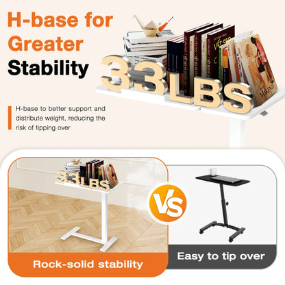 Adjustable Overbed Bedside Table with Wheels, Mobile Rolling Laptop Desk with Tilting Top & Height-Adjustable Tray