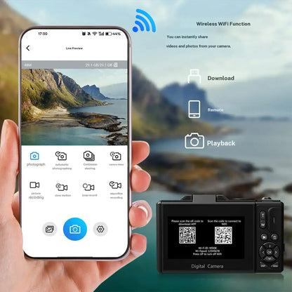 4K Digital Camera with 64MP, 180° Flip Screen, 18X Zoom, 2 Batteries & 32GB SD Card – Ideal Photography Gift