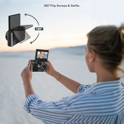 4K Digital Camera with 64MP, 180° Flip Screen, 18X Zoom, 2 Batteries & 32GB SD Card – Ideal Photography Gift