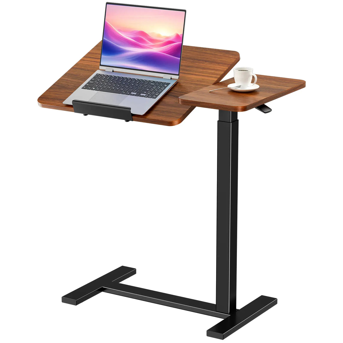 Adjustable Overbed Bedside Table with Wheels, Mobile Rolling Laptop Desk with Tilting Top & Height-Adjustable Tray