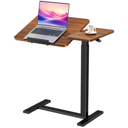 Adjustable Overbed Bedside Table with Wheels, Mobile Rolling Laptop Desk with Tilting Top & Height-Adjustable Tray