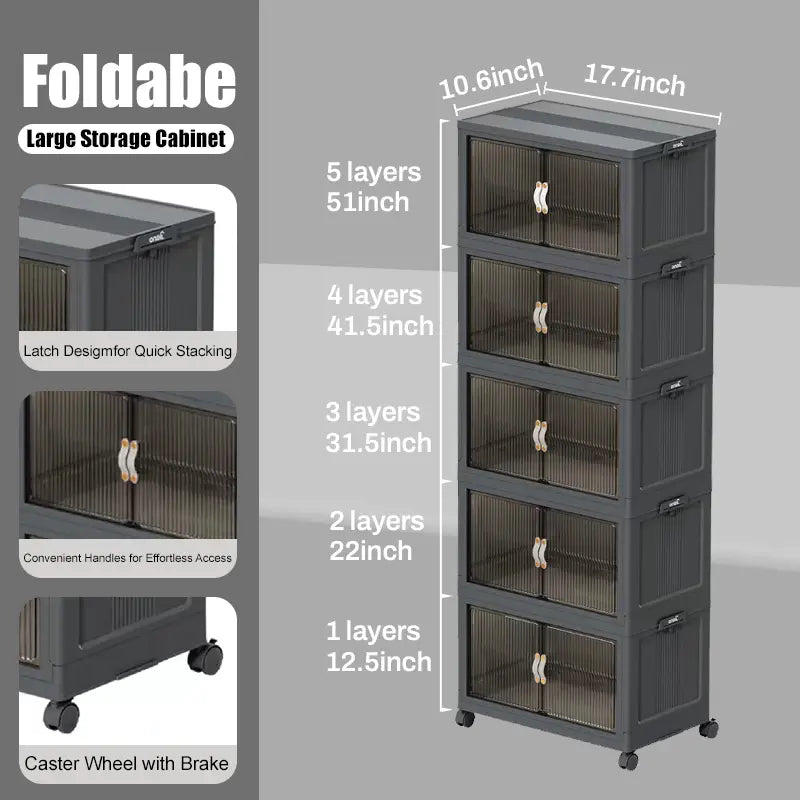 128QT Foldable Storage Bin with Lid, Magnetic Doors & 360° Wheels – Collapsible Organizer Box for Bathroom & Small Room, Multi-Size Available