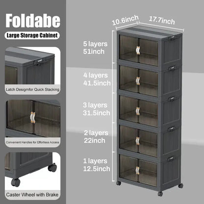 128QT Foldable Storage Bin with Lid, Magnetic Doors & 360° Wheels – Collapsible Organizer Box for Bathroom & Small Room, Multi-Size Available