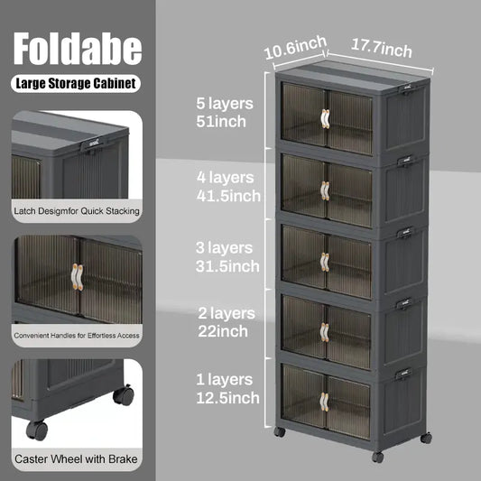 128QT Foldable Storage Bin with Lid, Magnetic Doors & 360° Wheels – Collapsible Organizer Box for Bathroom & Small Room, Multi-Size Available
