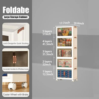 128QT Foldable Storage Bin with Lid, Magnetic Doors & 360° Wheels – Collapsible Organizer Box for Bathroom & Small Room, Multi-Size Available