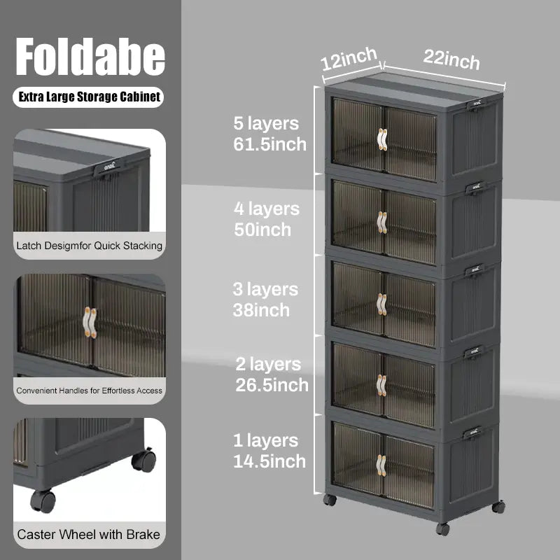 128QT Foldable Storage Bin with Lid, Magnetic Doors & 360° Wheels – Collapsible Organizer Box for Bathroom & Small Room, Multi-Size Available