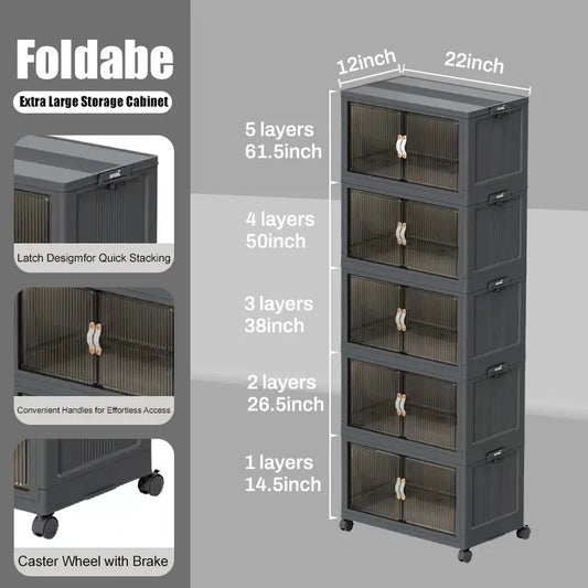 128QT Foldable Storage Bin with Lid, Magnetic Doors & 360° Wheels – Collapsible Organizer Box for Bathroom & Small Room, Multi-Size Available