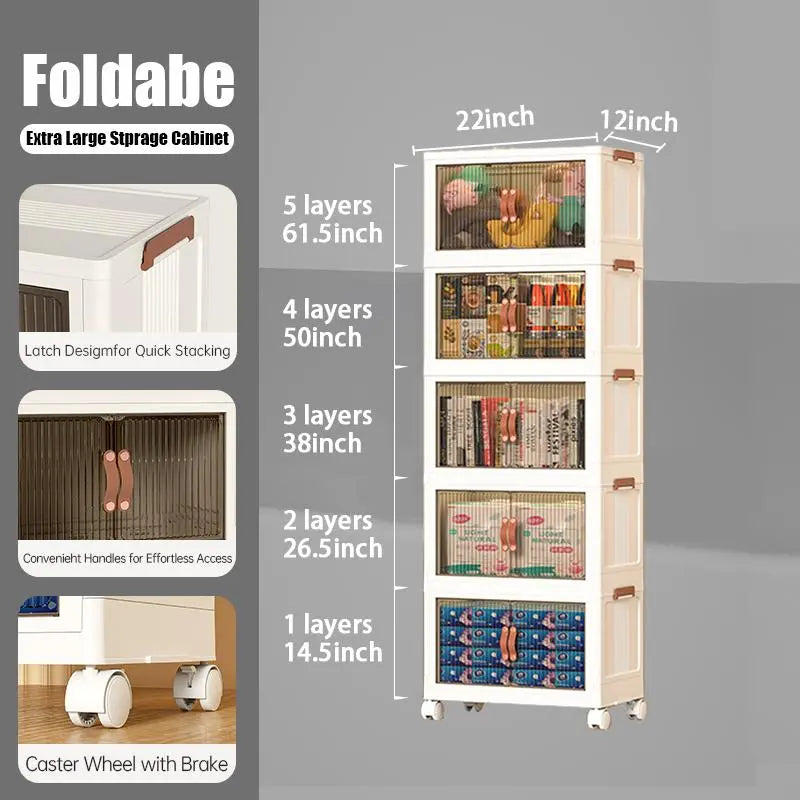 128QT Foldable Storage Bin with Lid, Magnetic Doors & 360° Wheels – Collapsible Organizer Box for Bathroom & Small Room, Multi-Size Available