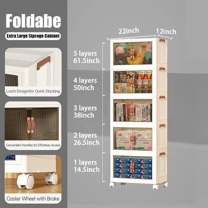 128QT Foldable Storage Bin with Lid, Magnetic Doors & 360° Wheels – Collapsible Organizer Box for Bathroom & Small Room, Multi-Size Available