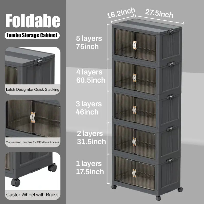 128QT Foldable Storage Bin with Lid, Magnetic Doors & 360° Wheels – Collapsible Organizer Box for Bathroom & Small Room, Multi-Size Available