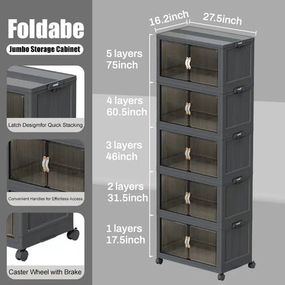 128QT Foldable Storage Bin with Lid, Magnetic Doors & 360° Wheels – Collapsible Organizer Box for Bathroom & Small Room, Multi-Size Available