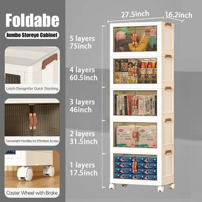 128QT Foldable Storage Bin with Lid, Magnetic Doors & 360° Wheels – Collapsible Organizer Box for Bathroom & Small Room, Multi-Size Available