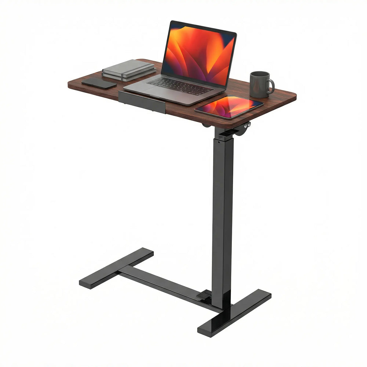 Adjustable Overbed Bedside Table with Wheels, Mobile Rolling Laptop Desk with Tilting Top & Height-Adjustable Tray
