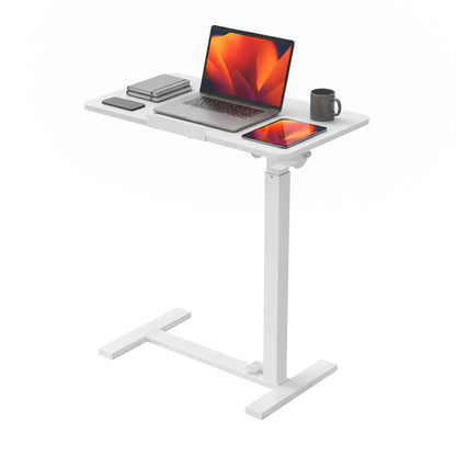 Adjustable Overbed Bedside Table with Wheels, Mobile Rolling Laptop Desk with Tilting Top & Height-Adjustable Tray